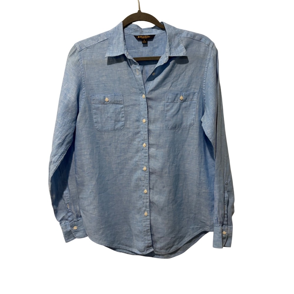 Brooks Brothers Irish Linen Button Down Shirt Women 8 Chambray Blue Resort Prep